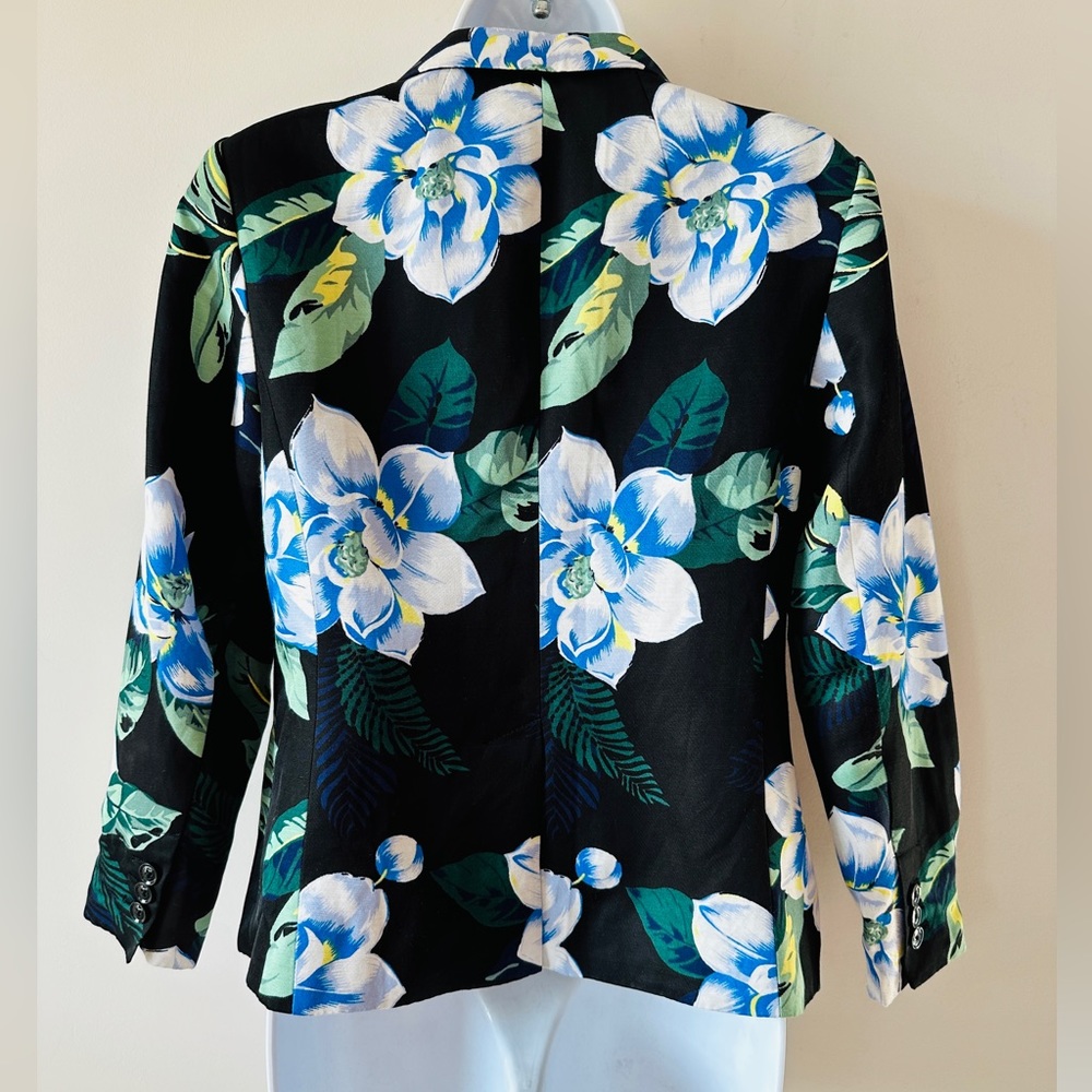 Beautiful Floral Print Linen Blend Blazer Jacket By Banana Republic Size 4 - Picture 4 of 6